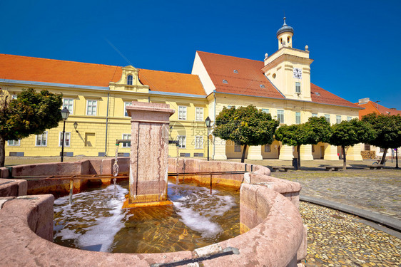 Tvrdja历史城镇osijekcroati的斯拉沃尼贾地区旧的铺面街道和喷泉图片