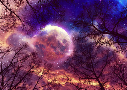 梦幻星空下的满月景色图片