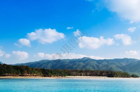 一片美丽的热带海白沙滩水晶清澈的绿水在卡比拉湾伊西加基岛okinawjpn图片