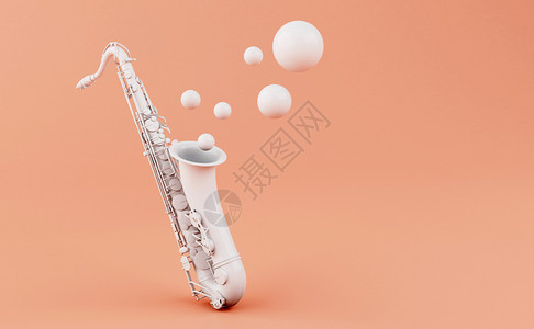 3d插图粉红色背景的白萨克斯音乐概念图片