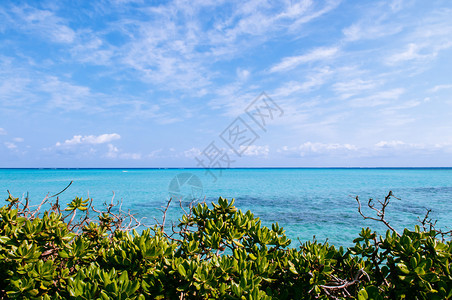 美丽的热带海洋水晶清澈的绿水和岩石在伊卡马桥米亚科岛霍基那瓦雅潘图片