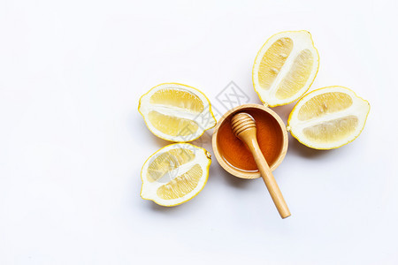 蜂蜜加柠檬白色背景图片