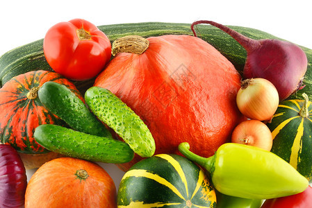 在白色背景上隔离的一套蔬菜健康的食物图片