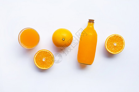 橙汁果实白色背景上隔绝顶部视图图片