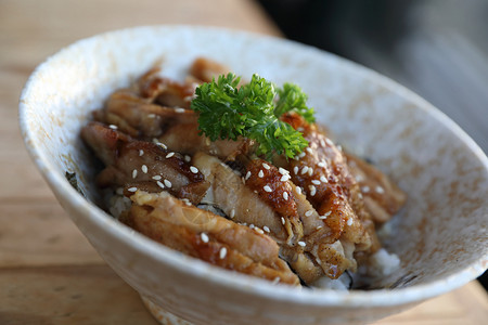 日本料理木底红烧鸡饭图片