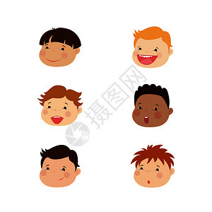 男孩的笑脸不同种族冰或阿凡达卡通矢量插图男孩的笑脸冰或阿凡达图片