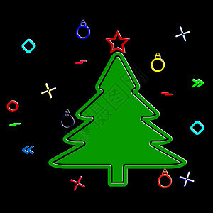 黑色背景的绿圣诞树双周光和喜庆图片