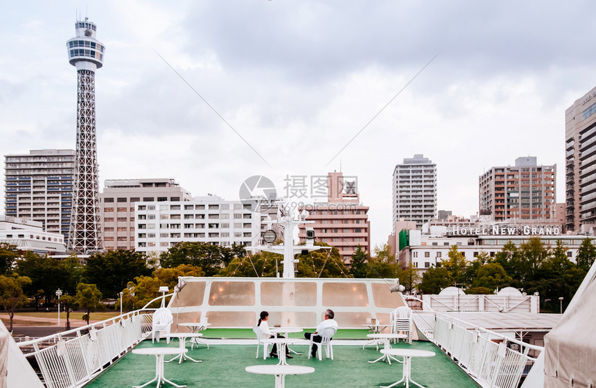 2014年jun26yokhamJpnYokham市景象来自观光游轮的天甲板图片