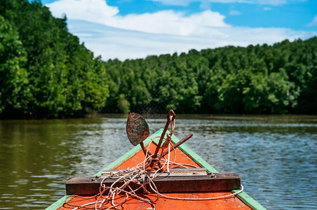 富多彩色的泰海渔船头顶上面有铁锈锚和绳索KohCang红树林风景图片