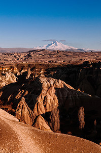 奇异的火山风景高丽的海绵寒冬火鸡清蓝天空图片