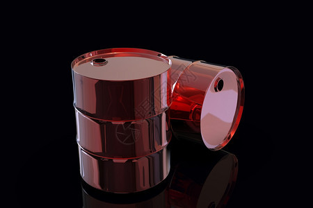 2个红色金属工业石油桶3d以黑色背景隔离红金属工业石油桶图片