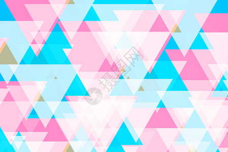 白墙上许多三角形状图案的抽象背景粉色和蓝的音调糊背景图片