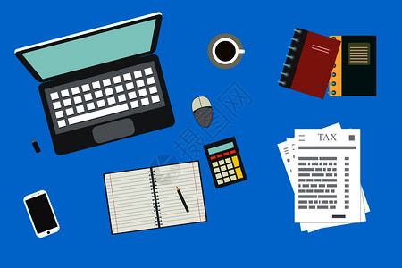 分析研究纸页税报告工作台式桌面最高视图平板库存矢量设计图片