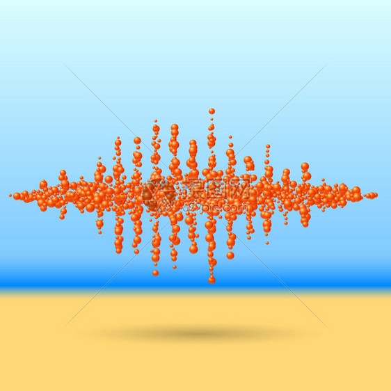 由混乱的分散红色球组成声波形图片