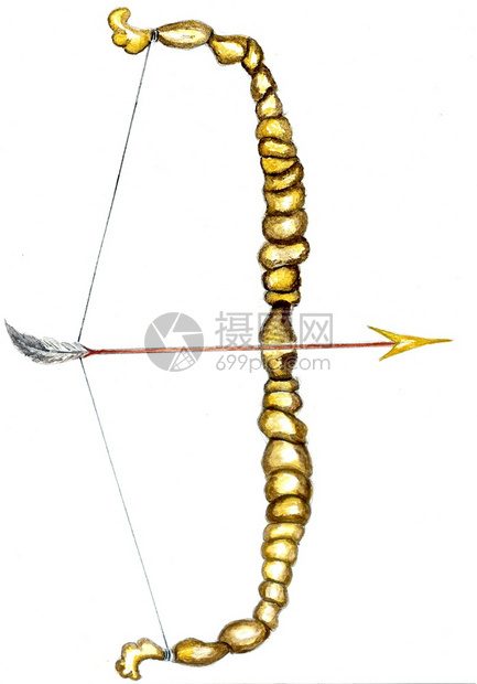 手画黄色弓用箭水彩图画图片