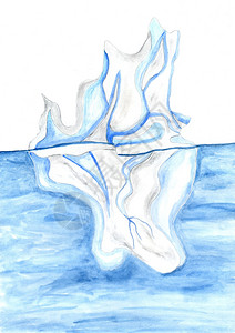 南极 天空巨大的冰山蓝色彩水画设计背景