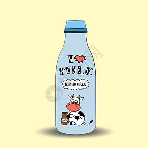 do瓶牛奶和可爱皮标签孤立的矢量说明一瓶牛奶和皮标签图片