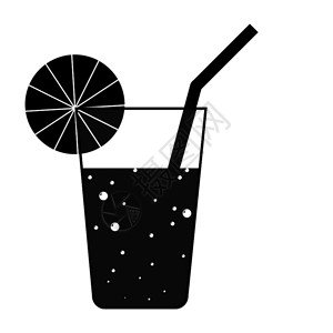 一杯带吸管和柠檬片的饮料剪影图片素材