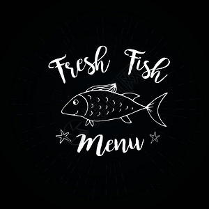 鱼和字母新鲜菜单黑板矢量插图新鲜菜单图片