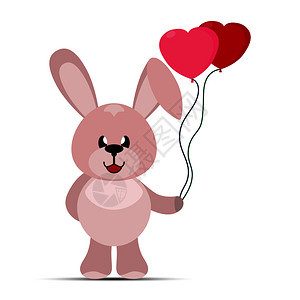 手拿爱心气球的小兔子卡通矢量插画图片