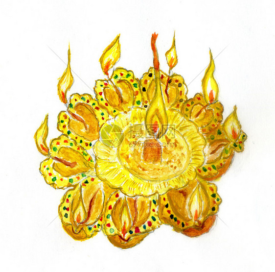 印地安的灯节diwal传统蜡烛水彩色贺卡图片