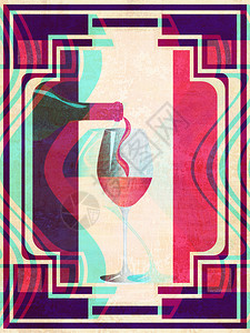 带有玻璃和一瓶葡萄酒的最起码风格海报图片