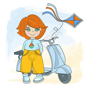 卡通可爱骑电瓶车的男孩图片