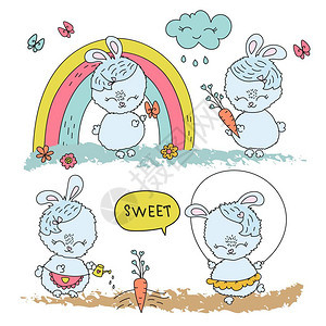 春季兔子漫画卡通矢量插图图片