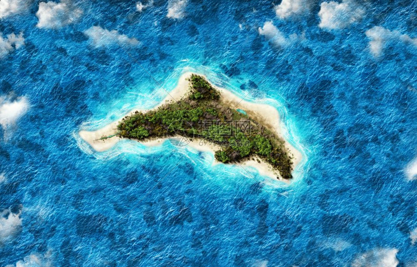 海豚形状的美丽岛屿空中景象