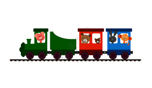 卡通坐在火车里的动物图片