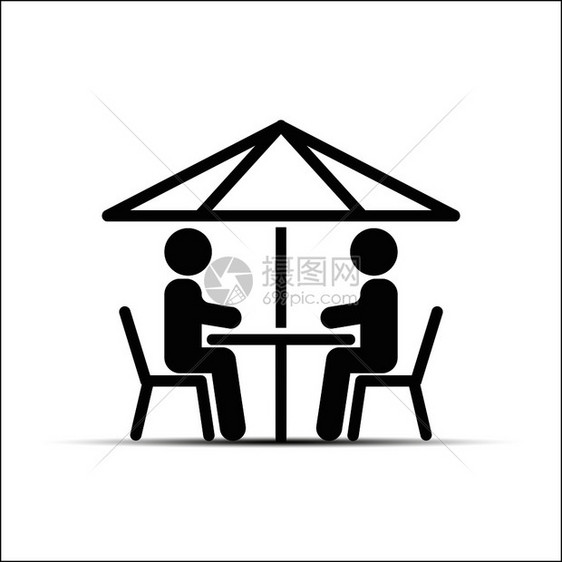 简单绘图两个人坐在伞下的一张桌子上图片