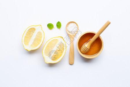 白底蜂蜜柠檬薄荷和盐图片
