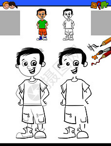 可爱男孩儿童绘画教育插图图片