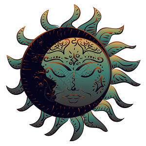 现代的睡梦太阳和新月设计纹身图片