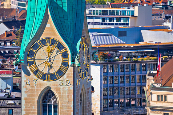 苏黎世教堂钟塔风景中央瑞士的建筑图片