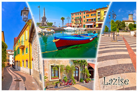 Gard湖镇Lzise旅游明信片贴有名牌意大利的Vento地区图片