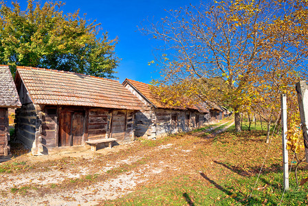 古老的街头葡萄园和木屋Croati的Klnk地区风景图片