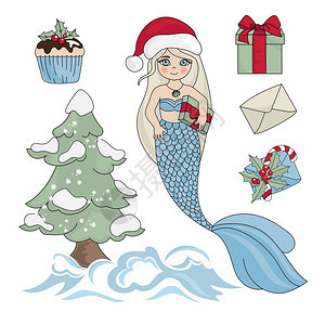圣诞节卡通可爱美人鱼图片