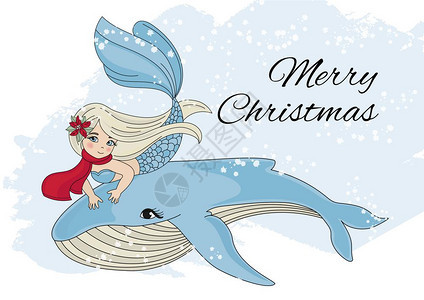 圣诞度假美人鱼矢量插图集图片