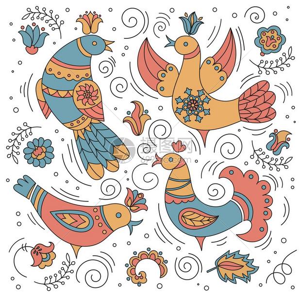 首观的鸟类民间族观鸟矢量插图集