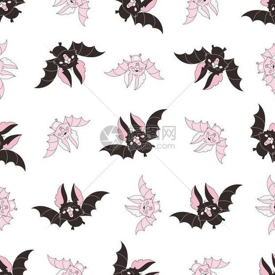 粉色蝙蝠光天化线无缝模式矢量插图图片