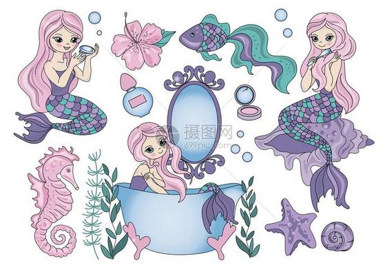 紫色美人鱼矢量插图图片