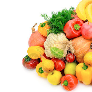 白色背景上的水果和蔬菜文本自由空间图片