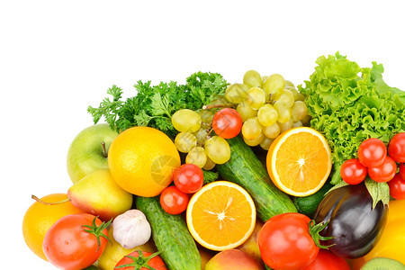 白色背景的水果和蔬菜健康食品平板顶部视图免费文本空间图片