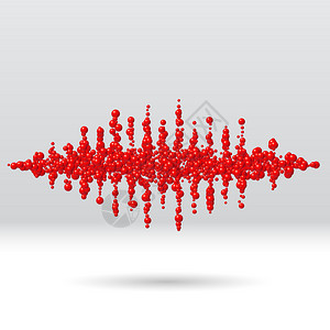 由混乱的分散红色球组成声波形图片