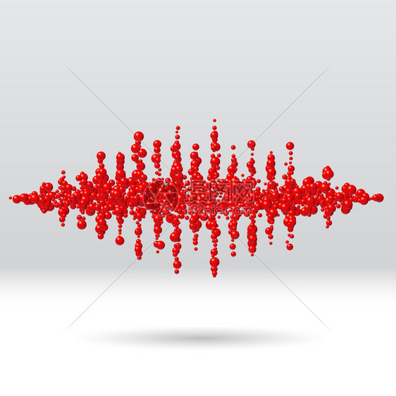 由混乱的分散红色球组成声波形图片