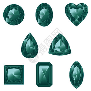 不同形状的绿色宝石晶体矢量设计元素图片