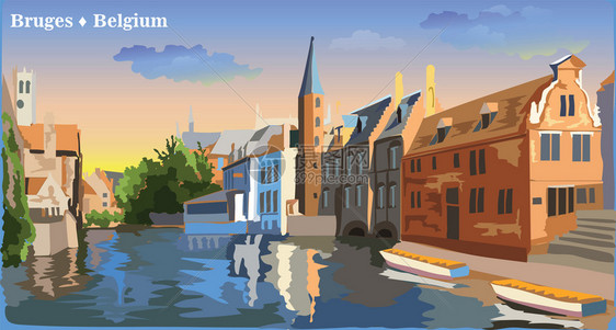 比利时布鲁日风景插画图片