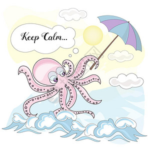 矢量打伞的章鱼插图图片