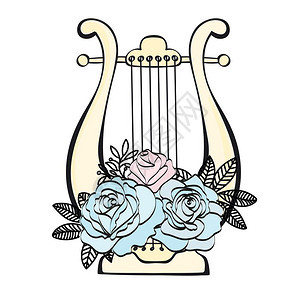 Harph音乐花卉卡通喜剧婚礼矢量插图集图片